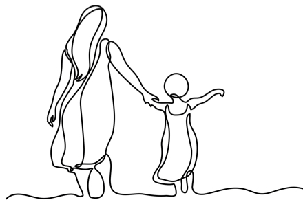иллюстрация, женщина и ребенок держутся за руки